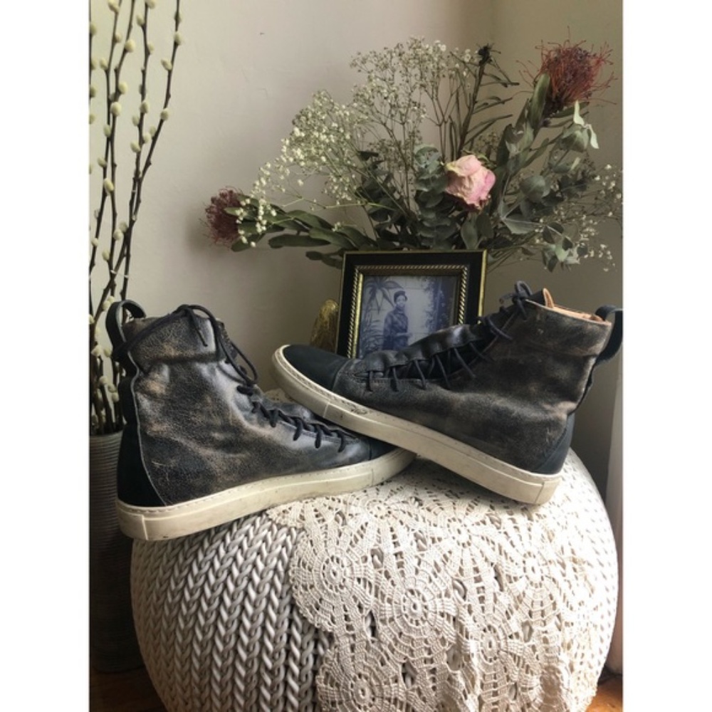 - Rare:John Varvatos-Black Mac Lace High Top Sneaker